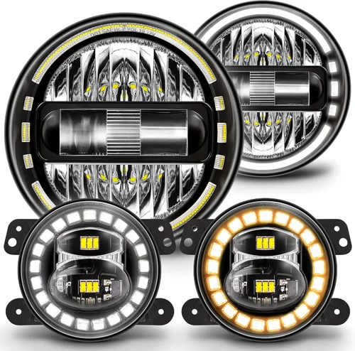 TRUE MODS Faros LED de 7 pulgadas H6024 + luces antiniebla de 4 pulgadas para Jeep Wrangler JK Unlimited JKU Accesorios 2007-2018 [Aprobados por