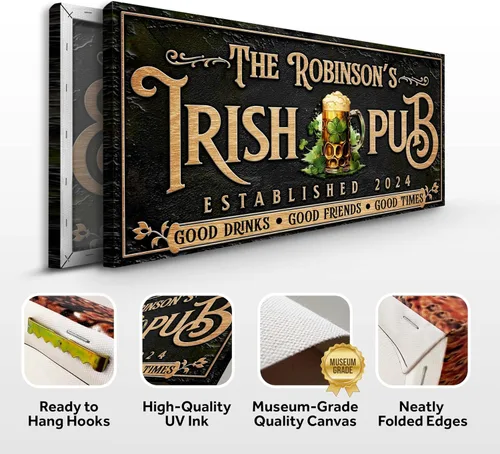 Miniatura 3 de TAILORED CANVASES - Letrero de pub irlandés personalizado - Decoración personalizada de bar y salón para bares caseros, sótanos y pubs - Arte