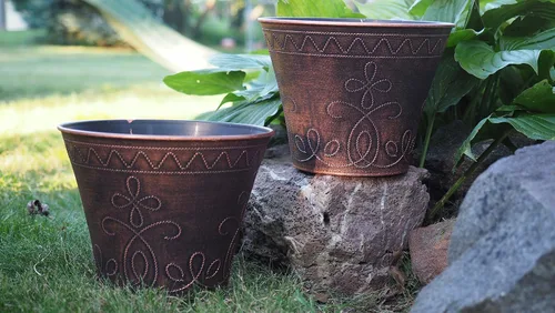 Miniatura 3 de Maceta medieval rústica de 9 pulgadas con aspecto de campo francés para interiores y exteriores, jardín, patio, oficina, decoración del hogar (cobre)