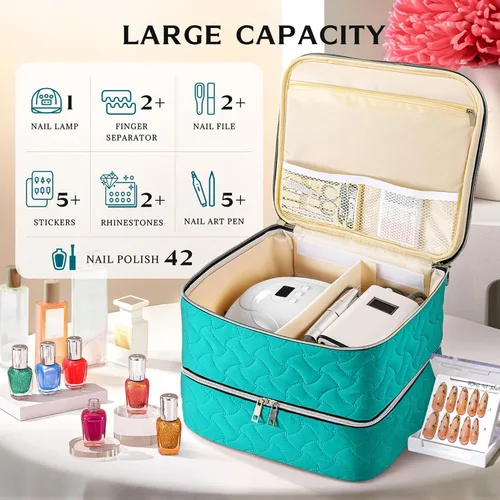 Miniatura 2 de DreamGenius Estuche organizador de esmalte de uñas con capacidad para 42 botellas, bolsa portátil de almacenamiento de esmalte de uñas de doble capa