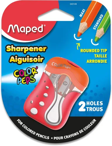 Maped Color'Peps - Sacapuntas de 2 agujeros, perfecto para lápices de colores, seguro para niños, sin desorden, diseño universal, varios colores