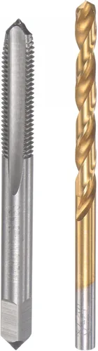 Miniatura 14 de uxcell 10-32 UNF Straight Flauta Thread Tap y 0.161 in Twist Drill Broca Set, titanio plateado 6542 Acero de alta velocidad Broca de perforación