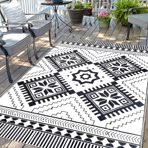 Miniatura 22 de Alfombra Impermeable para Exteriores 9x12 pies, Tapete de Paja de Plástico Reversible Boho para Patio RV Terraza Porche Patio Trasero Balcón Camping