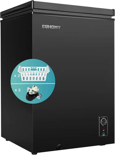 EUHOMY - Congelador de 3.5 pies cúbicos con ruedas, congelador pequeño y profundo ajustable con 7 termostatos, congelador mini silencioso