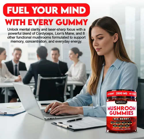 Miniatura 5 de Gomitas de hongos de 2500 mg, mezcla 10 en 1 con melena de león, cordyceps, cola de pavo, reishi, shiitake, chaga, maitake, zinc, vitamina C y B