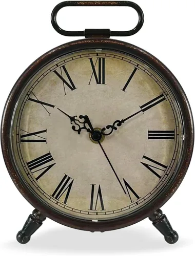 Reloj de escritorio vintage, 8 pulgadas, silencioso, sin tictac, funciona con pilas, reloj de mesa de metal para dormitorio, sala de estar, oficina,