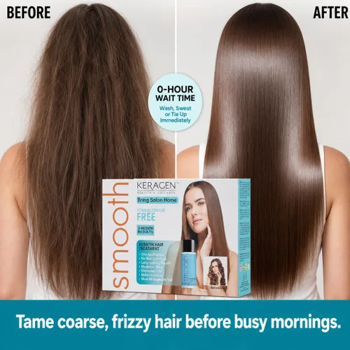 Miniatura 3 de KERAGEN At-Home Kit de tratamiento de alisado de queratina, soplado exprés sin formaldehído para cabello grueso y encrespado Tiempo de espera de 0