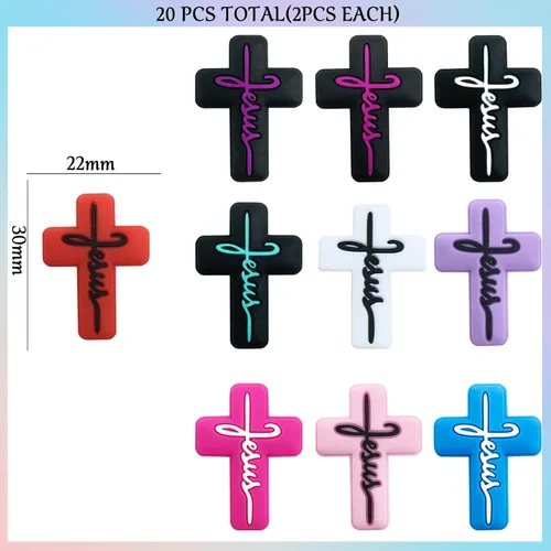 Miniatura 2 de 20 cuentas focales de silicona para bolígrafos, kit de fabricación de llaveros con dijes de fe de Jesús, formas surtidas para personajes de Cuentas