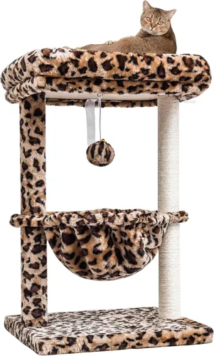 Miniatura 9 de SYANDLVY Árbol pequeño para gatos de interior, torre de actividad para gatos con poste rascador para gatitos, muebles para gatos con cesta y bola