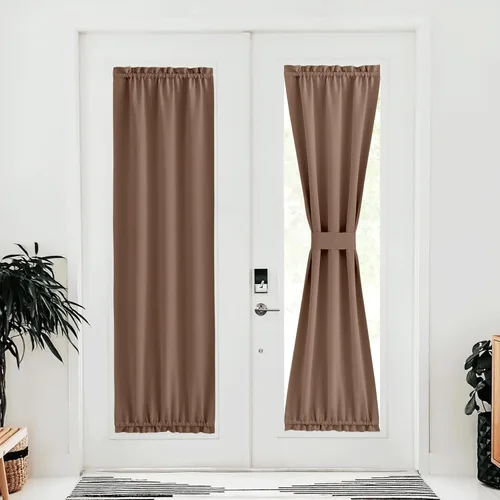 Miniatura 370 de NICETOWN Cortinas opacas unicolor con aislamiento térmico para puerta francesa, granja, oscurecimiento de habitación, puertas y ventanas de Marrón