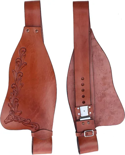 Miniatura 6 de CHALLENGER Horse Western Adult Tooled Genuine Leather Replacement Saddle Fenders 5225 Marrón claro