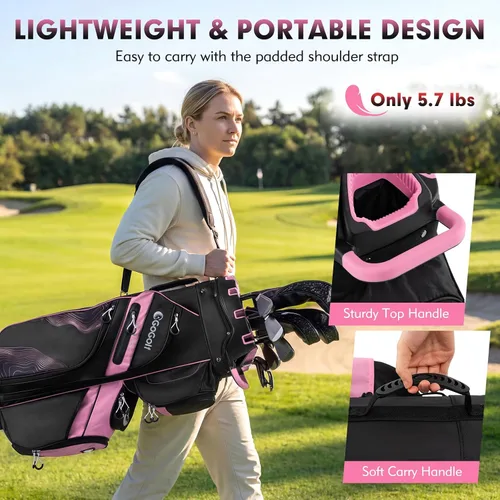 Miniatura 5 de Tangkula Bolsa de carrito de golf con divisores de longitud completa de 14 vías, 6 bolsas moldeadas con cierre superior de golf con 11 bolsillos