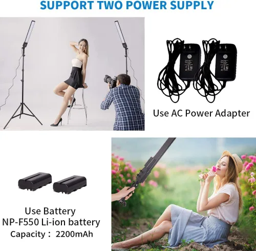 Miniatura 5 de Luz de video LED alimentada por batería, varita portátil de mano, regulable 2800-5500 K, kit de luz de estudio fotográfico con batería de iones