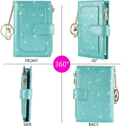 Miniatura 4 de Billeteras RFID pequeñas y compactas de cuero plegable con cremallera para mujer