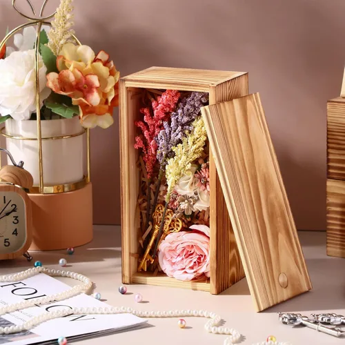 Miniatura 3 de Suzile 6 cajas de madera sin terminar con tapa deslizante, 7.87 x 3.94 x 3.15 pulgadas, caja de regalo pequeña de madera rectangular para Marrón