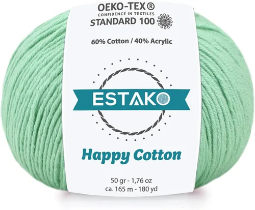 Miniatura 58 de Estako Happy Cotton, 1,76 oz (50 g) / 180 yardas (165 m) de lana 60 % algodón y 40 % acrílico, suave, fina/deportiva (2) para crochet y tejer