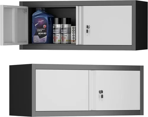 Armario de Almacenamiento de Metal para Garaje, Armario con Cerradura Montado en la Pared, Gabinete Flotante de 12.8 pulgadas de Alto para Almacén,