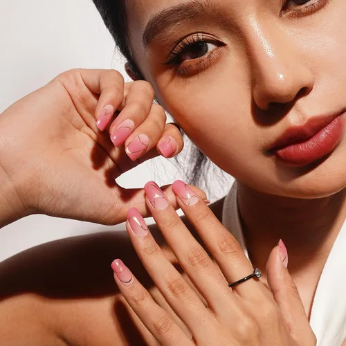 Miniatura 47 de DANNI & TONI Tiras de uñas de gel semicuradas, color rosa champán, ojos de gato, 28 calcomanías de regalo para mujer Aqua Ripple