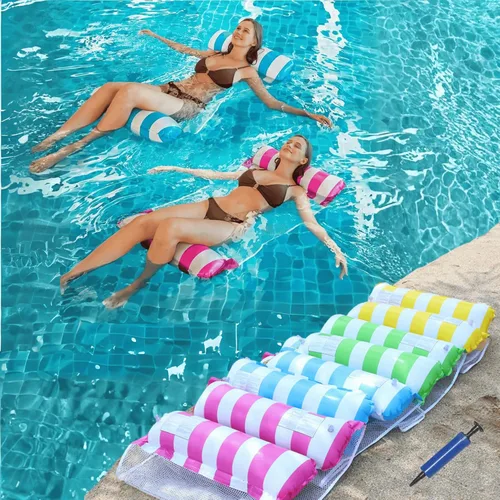 Miniatura 6 de Paquete de 2 flotadores inflables de agua para adultos – Tumbona flotante de piscina con asiento de malla – Hamaca flotante para adultos piscina