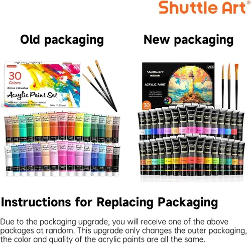 Miniatura 7 de Juego de pintura acrílica de 30 colores Shuttle Art, tubos de 36 ml con 3 pinceles, pintura acrílica de grado artista, para niños, adultos