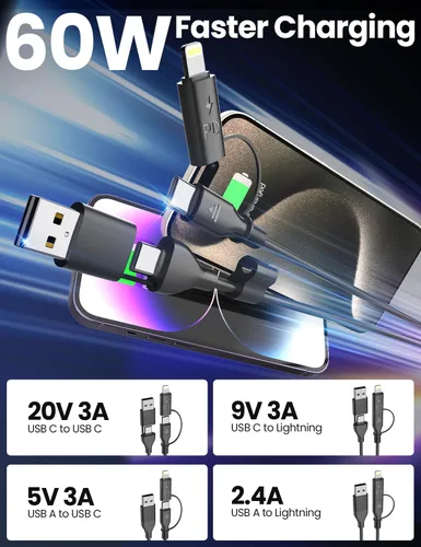 Miniatura 6 de Paquete de 2 cables USB-C y Lightning en espiral 2 en 1, cable de carga para iPhone 17 16 15 de 3 pies, cable de carga rápida de 60 W para iPhone