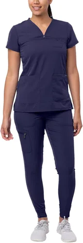 Adar Pro - Conjunto de ropa quirúrgica con mejora de movimiento para mujer blusa médica con cuello en V y pantalón médico deportivo y para yoga