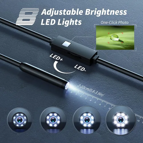 Miniatura 4 de Cámara endoscopio con luz, herramientas de boroscopio HD 1920P con 8 luces LED ajustables, endoscopio con cámara de serpiente semirrígida