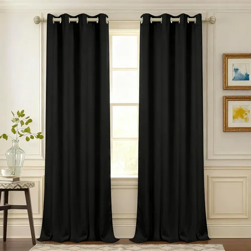 MYSKY HOME - Cortinas opacas extra largas de 95 pulgadas en negro para dormitorio, con aislamiento térmico, oscurecimiento de la habitación y ojales