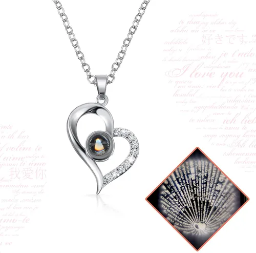 Miniatura 2 de Hicarer Collar con dije de corazón de proyección en 100 idiomas con rosa roja, caja de almacenamiento de joyas, regalos para mamá, mamá, día