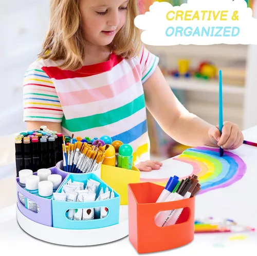 Miniatura 3 de CraftGenes Organizador de Suministros de Arte, Portálápices Extra Grande de 360° con 7 Compartimentos Removibles para Niños, Organizador