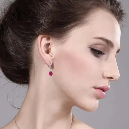 Miniatura 3 de Gem Stone King 4-6 Cttw Leverback Dangle Earrings For Women Gemstone Birthstone 925 Sterling Silver Oval 10X8MM Trillion 5MM Elegant Drop