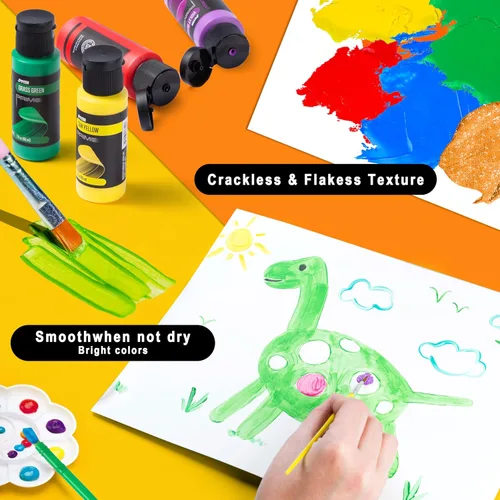 Miniatura 4 de JOYIN Juego de 12 pinturas de témpera lavables para niños (2 onzas cada uno), 6 pinceles, 2 paletas y 1 cubo de lavado elástico, pintura líquida