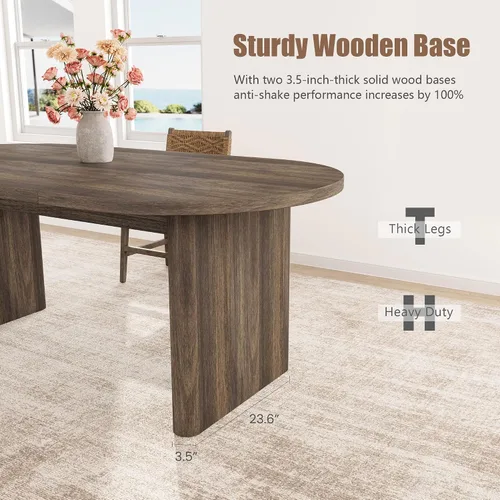 Miniatura 4 de IDEALHOUSE Mesa de comedor ovalada de 70.8 pulgadas para 4-8, mesa de cocina de madera con base de doble pedestal, amplia mesa de comedor