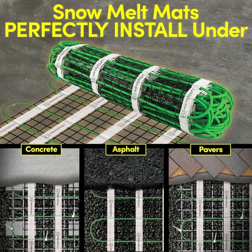 Miniatura 5 de WarmlyYours Alfombrilla eléctrica para derretir hielo y nieve de 2 x 50 pies. 240 V, entrada con calefacción radiante para exteriores, pasarelas