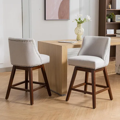 Miniatura 4 de Juego de 2 taburetes de bar giratorios modernos, taburetes de bar de 26.6 pulgadas de altura de mostrador beige con respaldo para isla de cocina