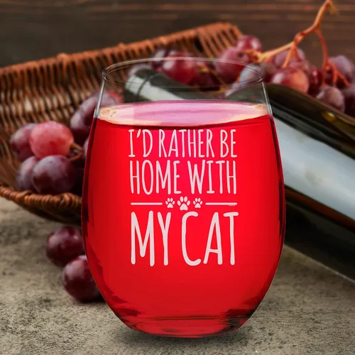 Miniatura 6 de Veracco I'd Rather Be Home With My Cat - Vaso de vino sin tallo, divertido cumpleaños para gato, mamá, gato loco, mujer, amante de los animales
