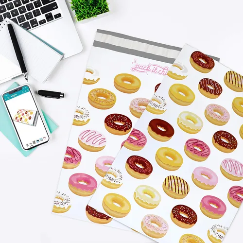 Miniatura 5 de Bolsas Poly Mailer para alimentos, 10" x 13", Patrón de rosquilla