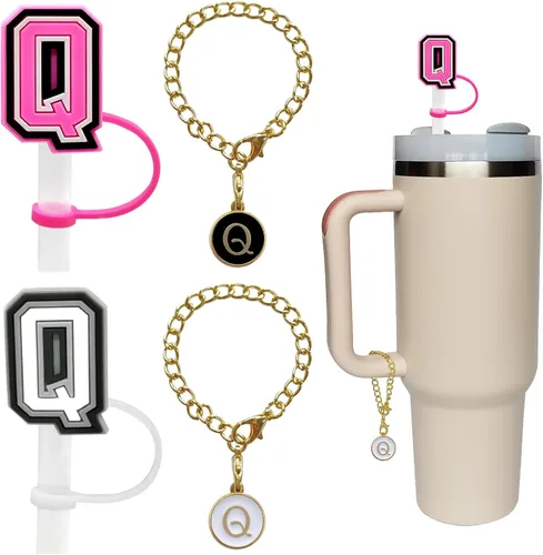 Miniatura 8 de 2 fundas de popote para copa Stanley de 30 y 40 onzas, 0.394 in con 2 dijes de letras personalizados, nombre de identificación, letra inicial