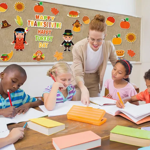 Miniatura 5 de 51 recortes de Acción de Gracias, calabaza, pavo, hojas de bellota, indios, decoración de aula, feliz otoño, feliz cosecha, dector de otoño