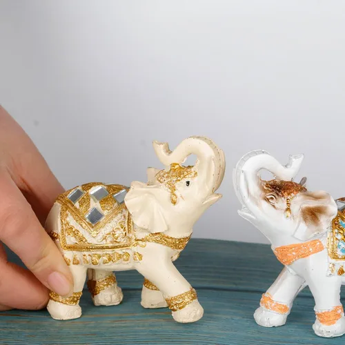 Miniatura 2 de Juego de 2 estatuas y figuras de elefante - Regalos de elefante de la suerte y la riqueza para decoración del hogar - Estatua con trompa hacia