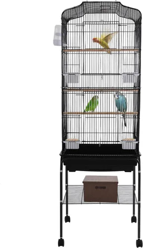 Miniatura 13 de Jaula grande para pájaros con tragaluz abierto, soporte rodante y 5 puertas, jaulas móviles para loros, jaula de vuelo para pájaros de mascotas