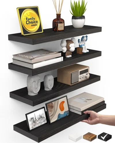 Miniatura 26 de BAYKA Estantes flotantes para pared, estantes de madera rústica montados en la pared para baño, dormitorio, sala de estar, cocina, estante colgante