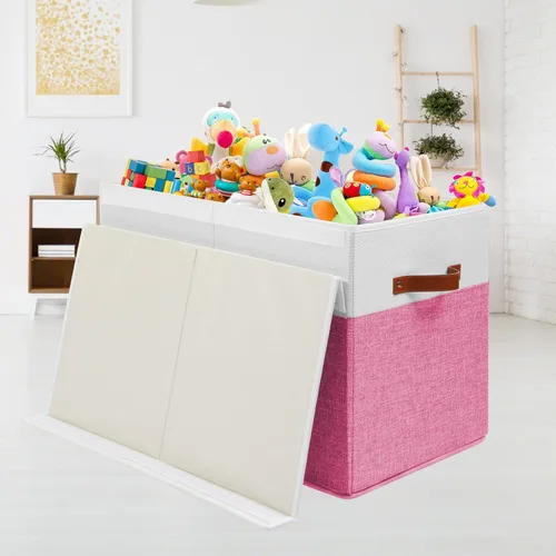 Miniatura 2 de Gowee Caja grande de juguetes con tapa, caja de almacenamiento de juguetes resistente, cesta organizadora con divisores para niños pequeños, niños