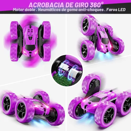 Miniatura 4 de QUNREDA - Autos RC, coche de control remoto púrpura para niñas, RC de doble cara de 2.4 GHZ, automóvil de acrobacias de 360° giratorio, control