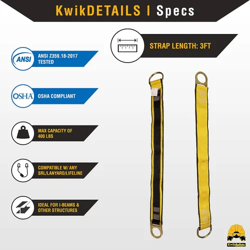 Miniatura 3 de KwikSafety – Charlotte, NC – GIBBON GRIP Correa de Anclaje de Seguridad de 3 pies para Brazo Cruzado, Anclaje de Viga Choker, Sistema de Arresto