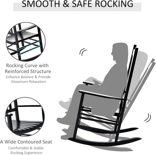 Miniatura 5 de Outsunny Mecedora para exteriores, mecedora de madera para patio con reposabrazos suaves, respaldo alto para jardín, balcón, porche, soporta hasta