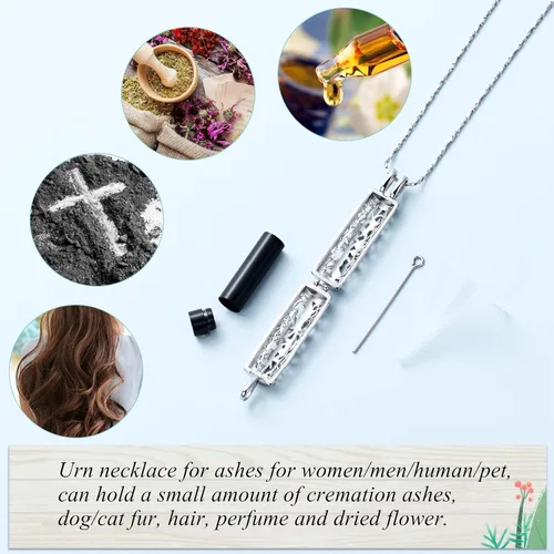Miniatura 25 de Imrsanl Collar con colgante de urna de cremación con vial de cilindro hueco, urna de recuerdo, joyería de cremación, medallones conmemorativos