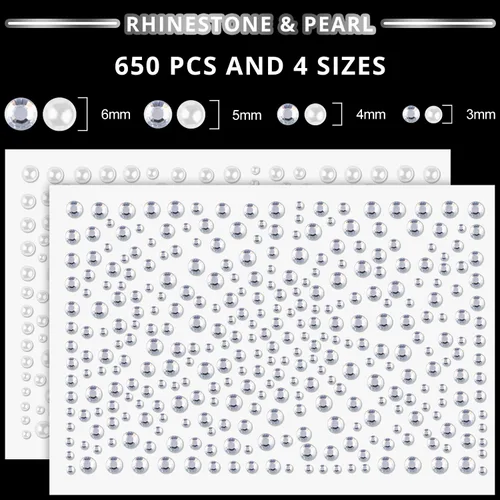 Miniatura 4 de 1550 calcomanías de diamantes de imitación y perlas de 0.118-0.236 in, gemas transparentes y coloridas, perlas blancas, gemas adhesivas