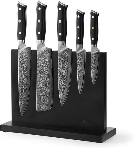 Miniatura 13 de Wakoli Juego de cuchillos de chef de Damasco con bloque magnético – Juego de bloque de cuchillos de cocina profesional de 5 piezas, cuchillas