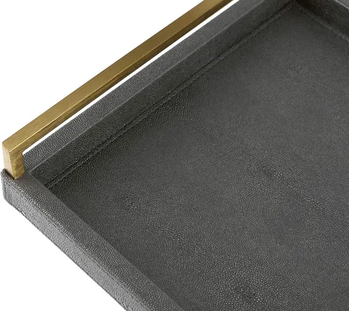 Miniatura 4 de Bandeja para servir de piel sintética con mango de acero inoxidable cepillado Ti-Gold, con textura de papel rugoso o mármol.